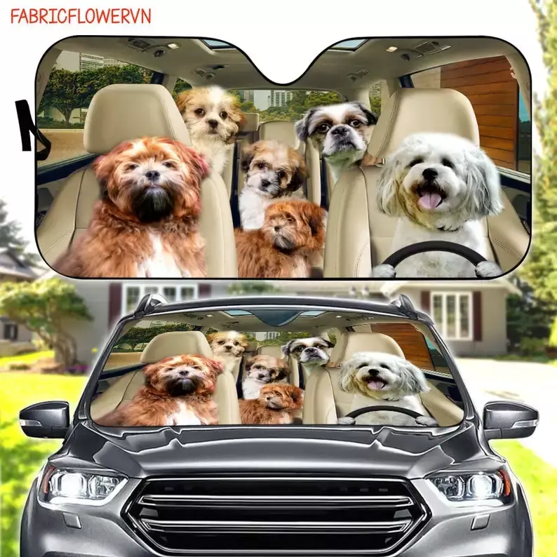 แผ่นกรองแสงติดรถยนต์ zuchon, hiasan mobil zuchon, กระจกบังลม zuchon, ของขวัญคนรักสุนัข, แผ่นกรองแสงติดรถยนต์สุนัข, kado untuk Ibu, ของขวัญสำหรับพ่อ