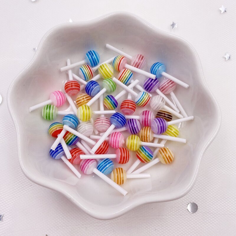 Resin Kawaii Colorful 3D Mini Lollipop  Cabochon Stone 10PCS Scrapbook DIY  Decor Home Candy Food Figurine Crafts