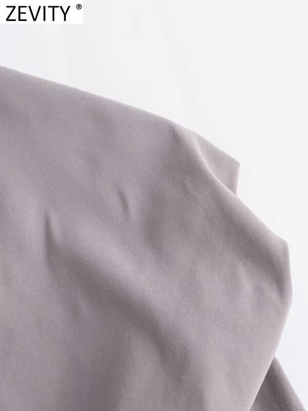 Zevity New Women Fashion Single Shoulder Long Sleeve Pleated Smock Blouse Female Asymmetrical Slim Shirt Blusas Chic Tops LS5707
