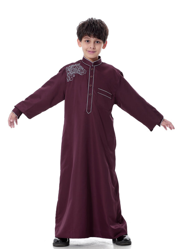 Arabo musulmano bambini ragazzo Jubba Thobe Abaya Kimono abito lungo caftano per bambini abbigliamento islamico abiti lunghi abito Dubai arabo