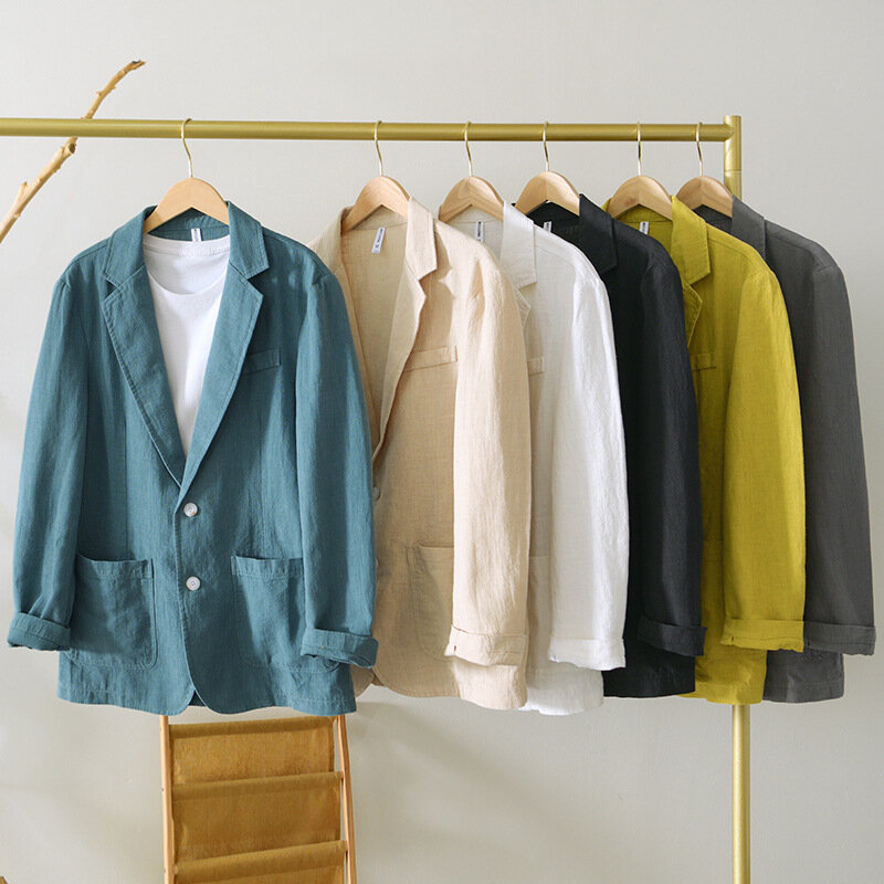 Trajes de Safari de lino y algodón para hombre, chaqueta informal de gran tamaño, Color sólido, novedad de primavera, BL988