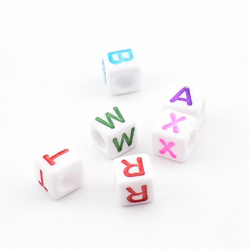 50pcs/lot 6*6*3mm DIY Acrylic letter beads Square white colored letter bead for jewelry making