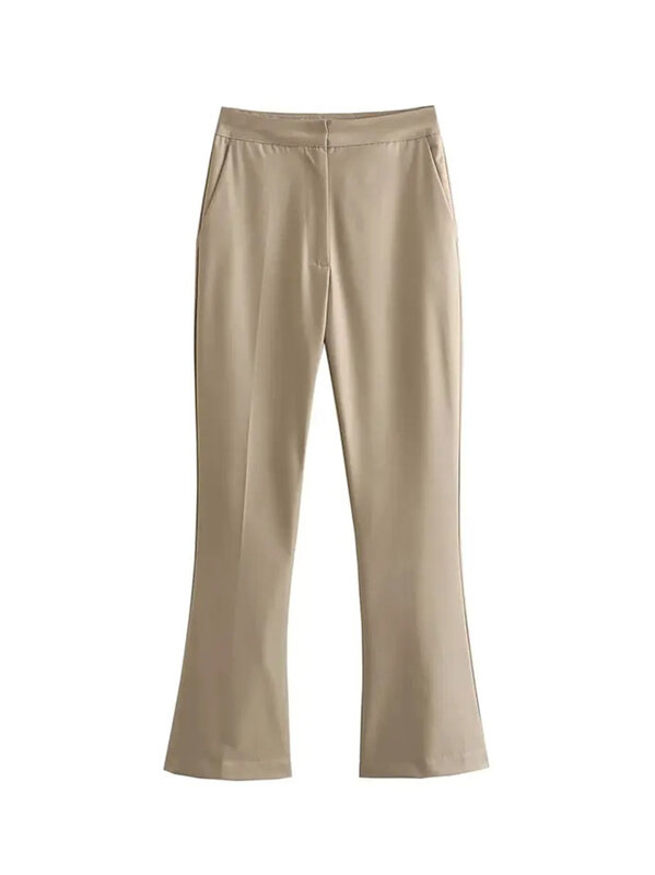 HH TRAF-Elegante calça de escritório feminina com zíper, cintura alta, calça larga feminina casual slim fit, moda primavera
