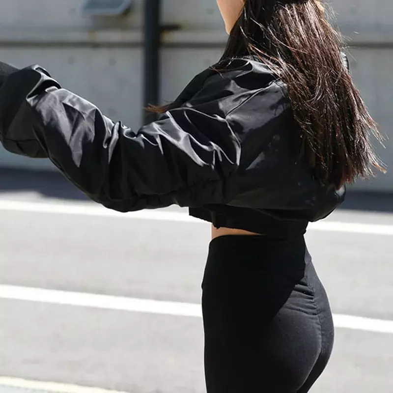 2023 jaket Harajuku wanita Gothic hitam lengan panjang ritsleting jaket Bomber dasar mantel Streetwear Kasual Wanita Jaket potong pakaian luar