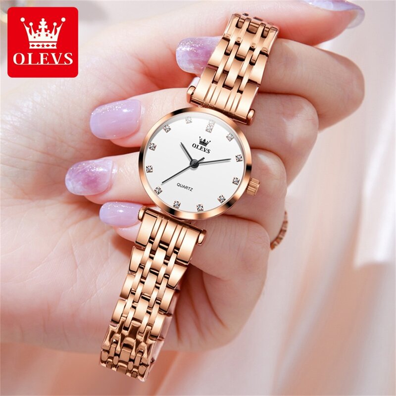 OLEVS Elegant Fashion Women's Watches Stainless Steel Strap Rose Quartz Watch Waterproof Luxury Watch for Lady Gift Bracelet