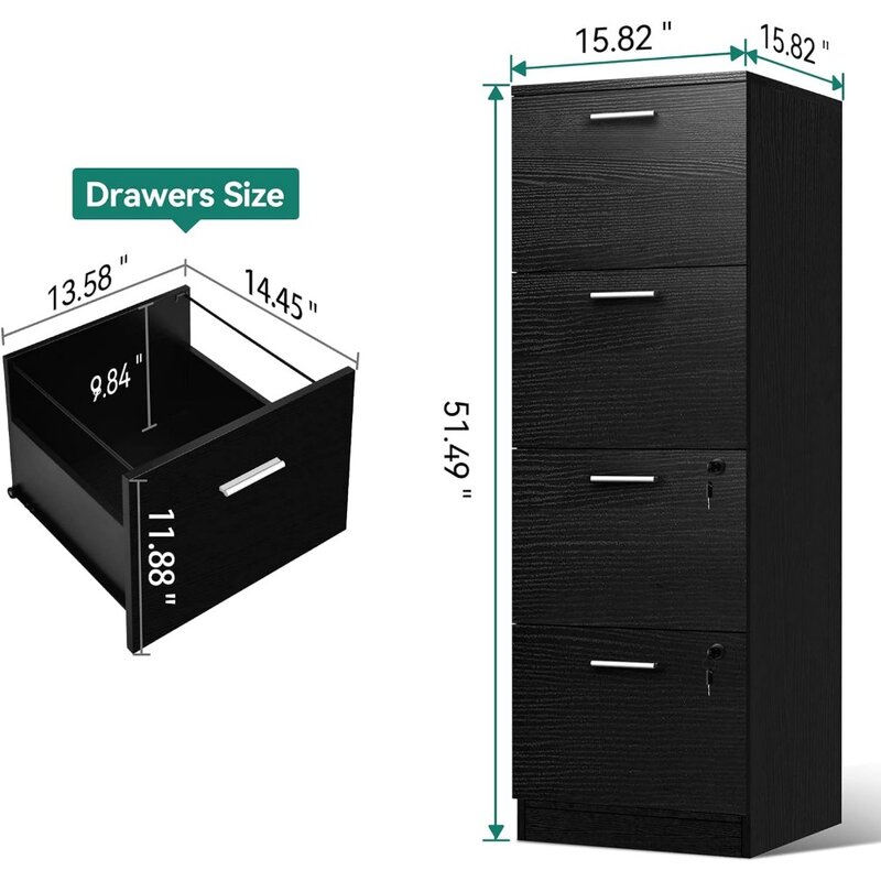15.86" Deep Vertical Filing Cabinet for Letter A4-Sized Files Need to Assemble Storage Cabinet Furniture Black Freight Free