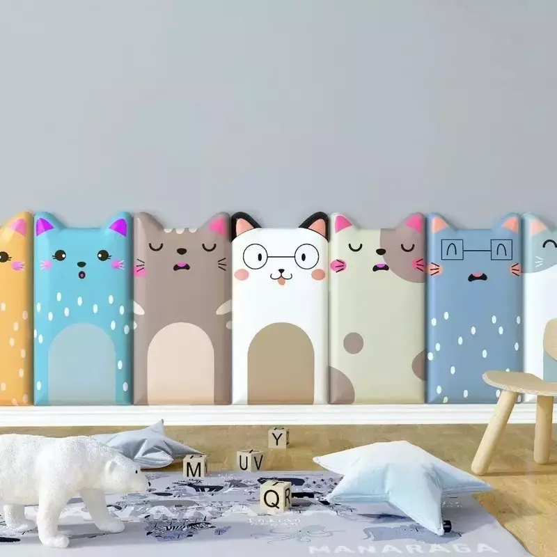 Cartoon Style Tatami Background Wall Backrest Soft Package Wall Self-adhesive Headboard Bedside Soft Collision Prevention