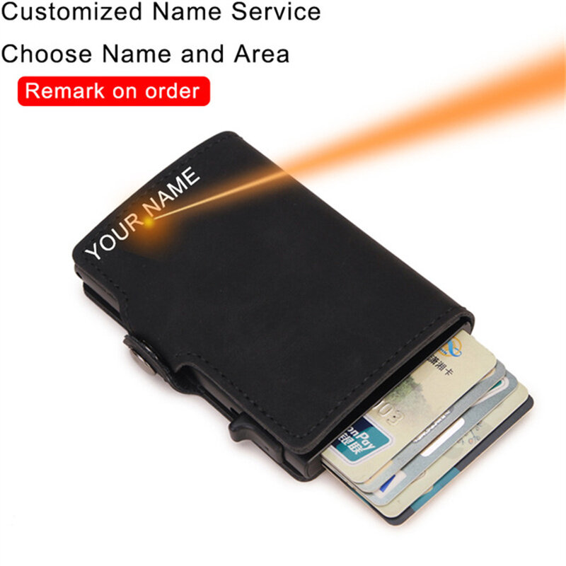 Dompet Ukiran Kustom Tempat Kartu Dompet Kulit Pria Wanita Tempat Kartu Kredit ID RFID dengan Klip Uang Dompet Penyimpan Kartu