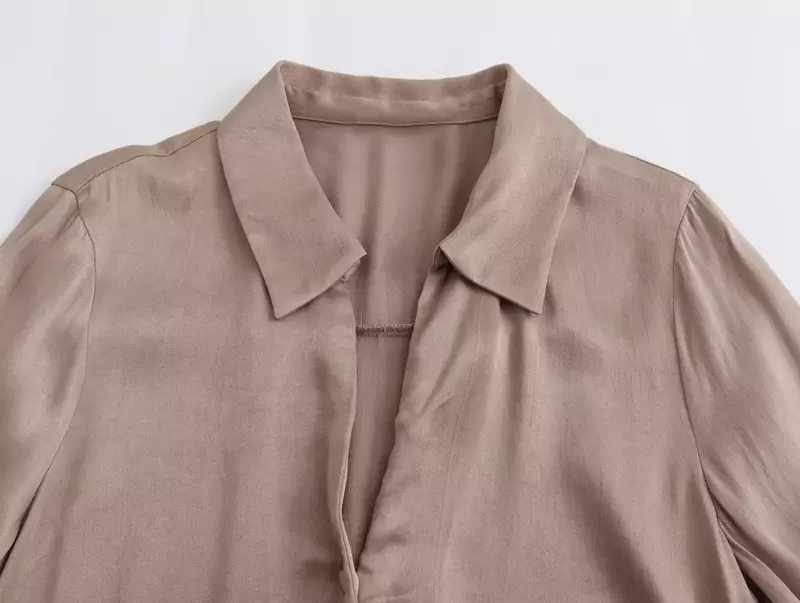 Блузка Женская атласная с отложным воротником, модная укороченная Облегающая рубашка с длинным рукавом, на пуговицах, шикарный топ