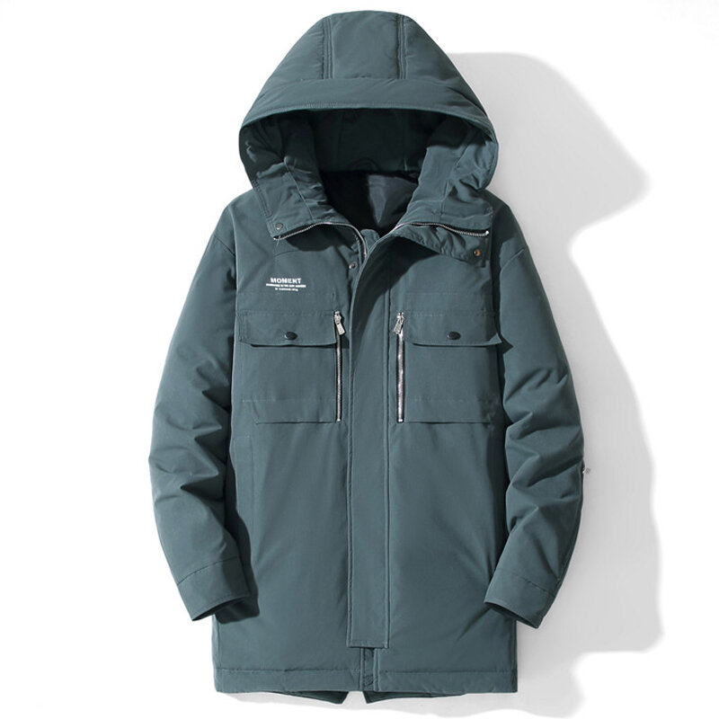 Jaket tahan angin kasual untuk pria, jaket mantel hangat panjang sedang bertudung Musim Dingin 2023 untuk pria