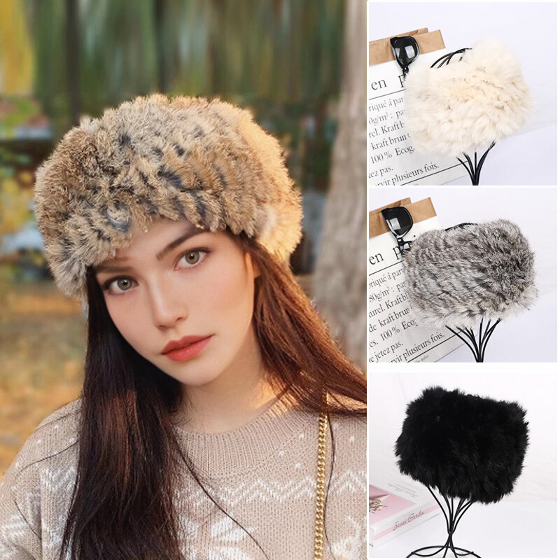 Elastic Otter Rabbit Hair Hats Outdoor Accessories Plush Scarf Autumn Winter Hair Bands Fluffy Russian Caps Women Girls 2023 New