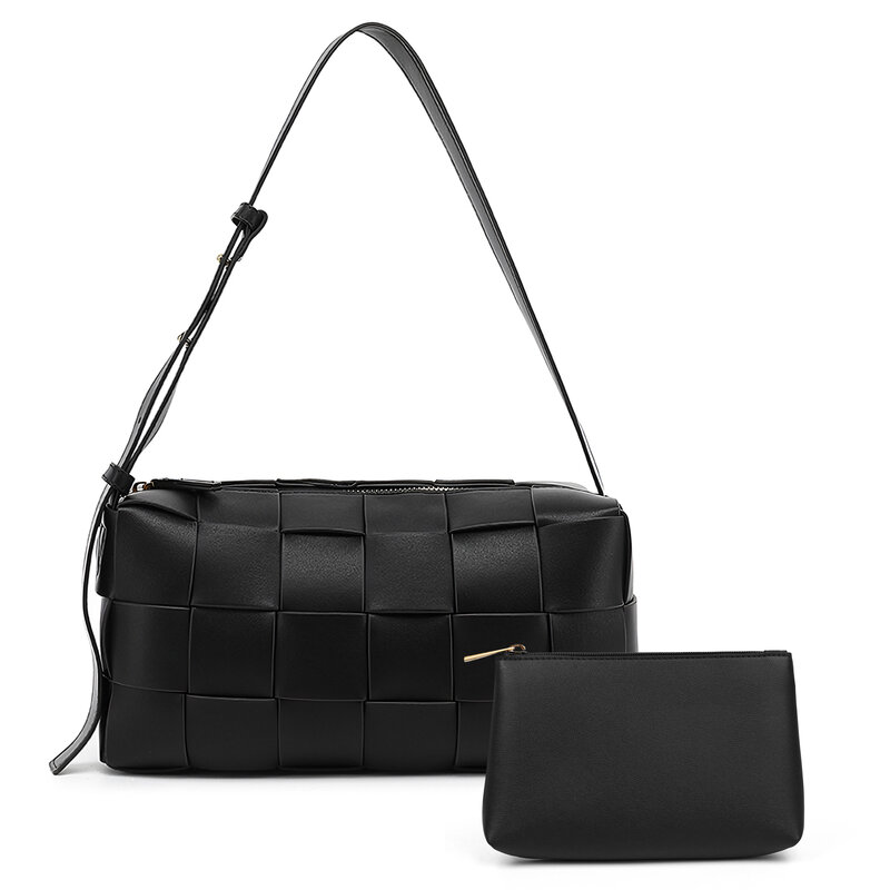 Women's Bag Set Square Leather Knit Shoulder Bags Female Large Capacity Handbag Designer Luxury Crossbody Bags With Purse