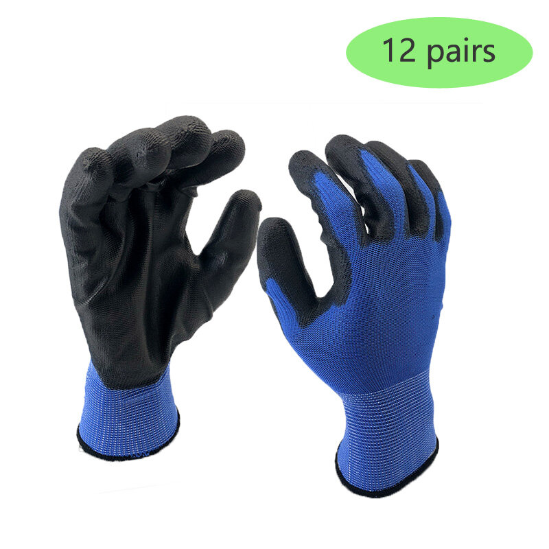 6/36 paia di guanti in Nylon PU guanti da lavoro di sicurezza riparazione guanti speciali guanti rivestiti con palmo forniture per lavoratori di riparazione del carpentiere