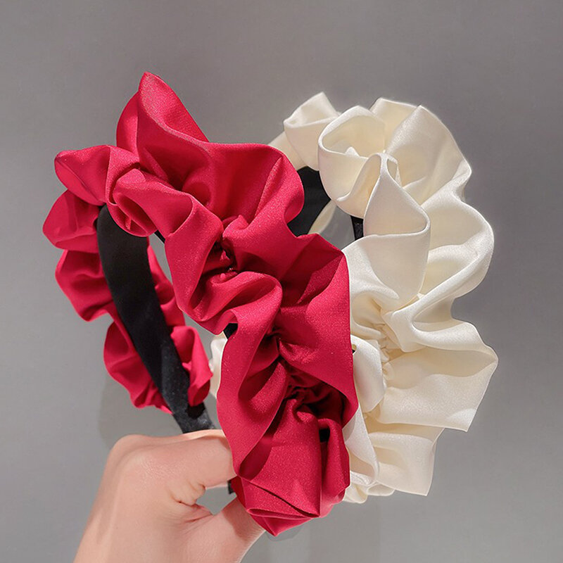 Wide-brimmed Wrinkled Hair Hoop Hair Accessories Satin Ruched Headband Pleated Hairbands Solid Color Head Hoop Soft Pure Color