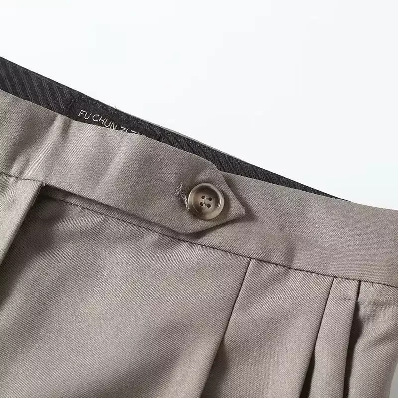 2023 moda damska rekreacyjna ubranie biurowe z klapką dekoracyjne boczna kieszeń proste spodnie Retro wysoki stan spodnie z zamkiem Mujer