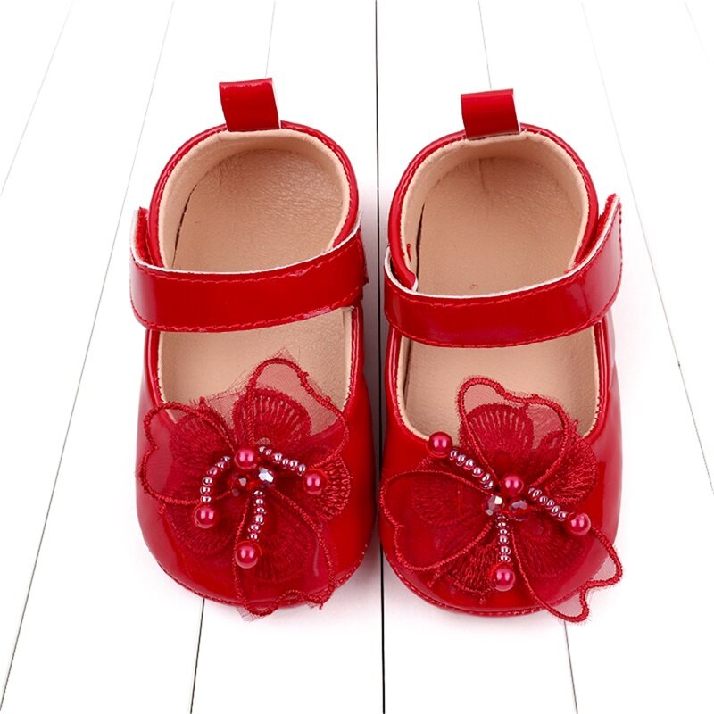 Marciklo-女の赤ちゃんのための柔らかいpuレザーのプリンセスシューズ,花付きの滑り止めの靴