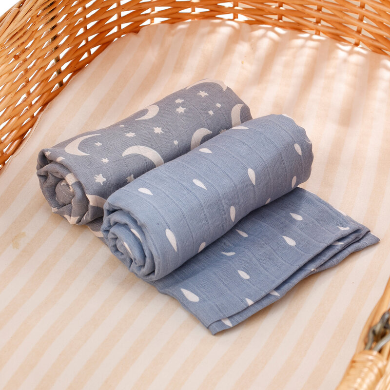 Kangobaby # My Soft Life #2024 baru 2 buah Set selimut bedong bayi katun bambu Muslin bayi selimut bungkus bayi baru lahir 120x110cm