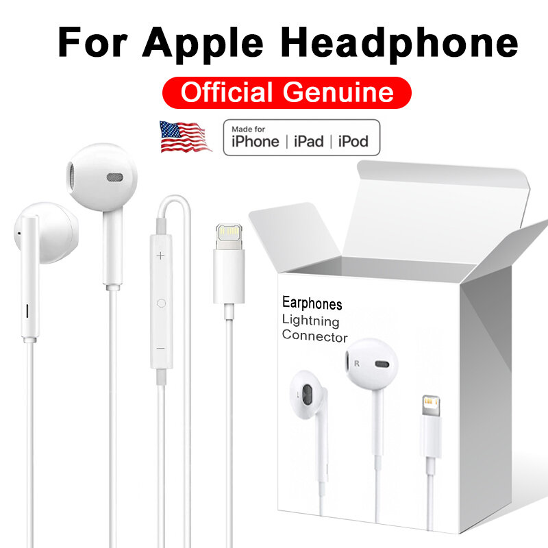 Genuíno para apple fones de ouvido para iphone 14 13 12 11 15 pro max mini relâmpago xs xr 8 plus se 7 com fio bluetooth earbud