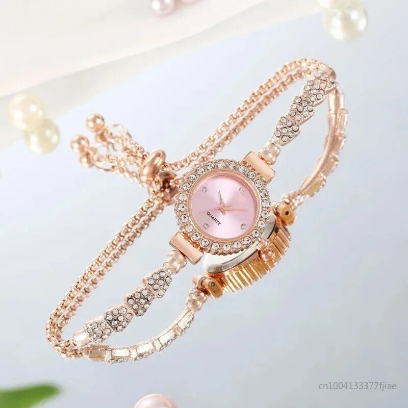 Heißer Verkauf Quarzuhr kostenlose Einstellung Strass Armband Armband Quarzuhr für Frauen Luxus Damen Armbanduhren Großhandel