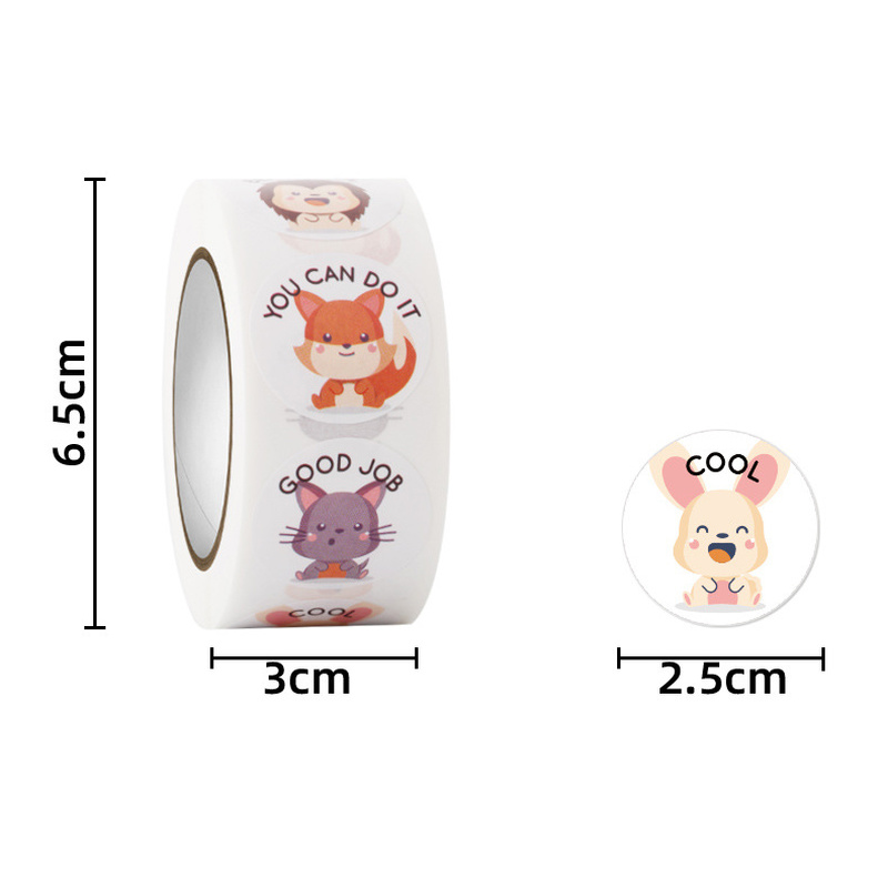 100-500 Pcs 1inch/2.5cm Animal Good Job Cool Stickers Roll for Envelope Praise Reward Student Work Label Stationery Seal Lable