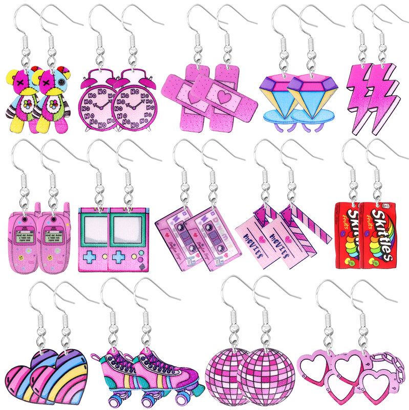 Set aufhellende Spiele konsole Bär Süßigkeiten Disco Ball heart Design baumeln Ohrringe niedlichen y2k Stil trend ige weibliche Geschenk
