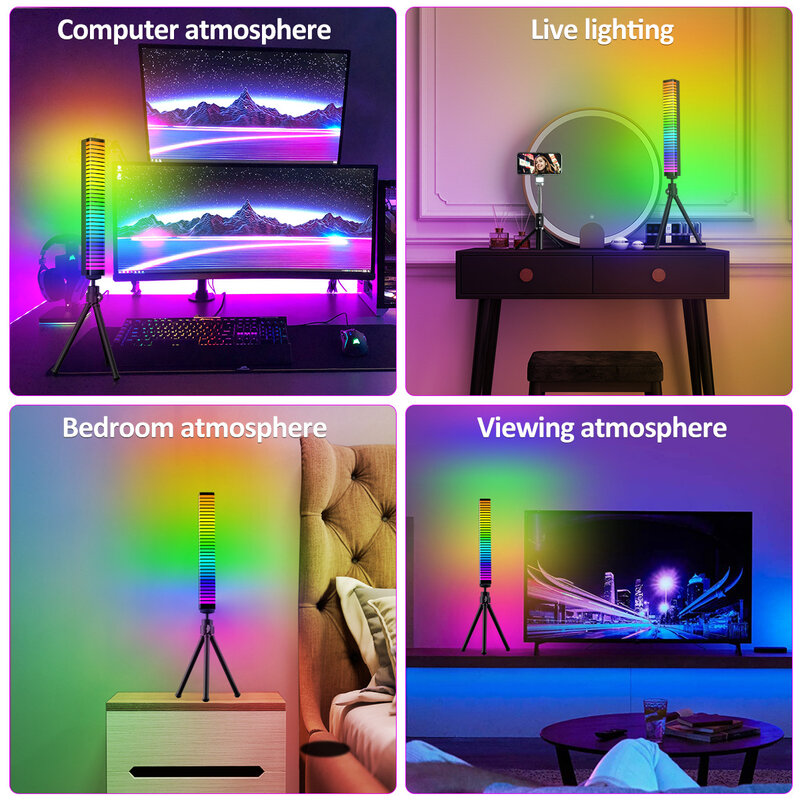 Barra de luz LED con Control de voz, luz de ritmo de recogida, Control de voz para coche, RGB, luz de atmósfera colorida, luz decorativa