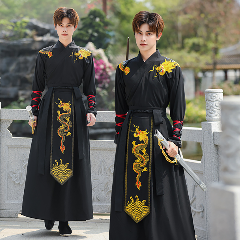 Hanfu hitam ukuran besar 5XL Pria Wanita, kostum Hanfu bordir tradisional Cina, kostum Cosplay Halloween pria wanita ukuran Plus 4XL
