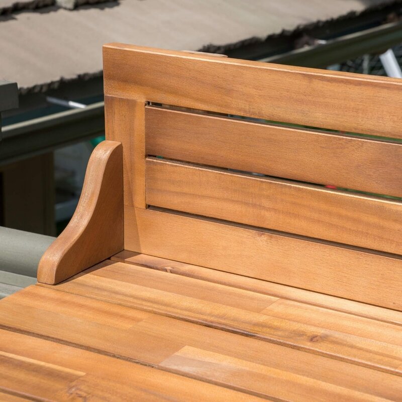 Ensemble de bar de balcon en bois d'acacia des Caraïbes, ensemble de 3 pièces, teinté brun clair naturel