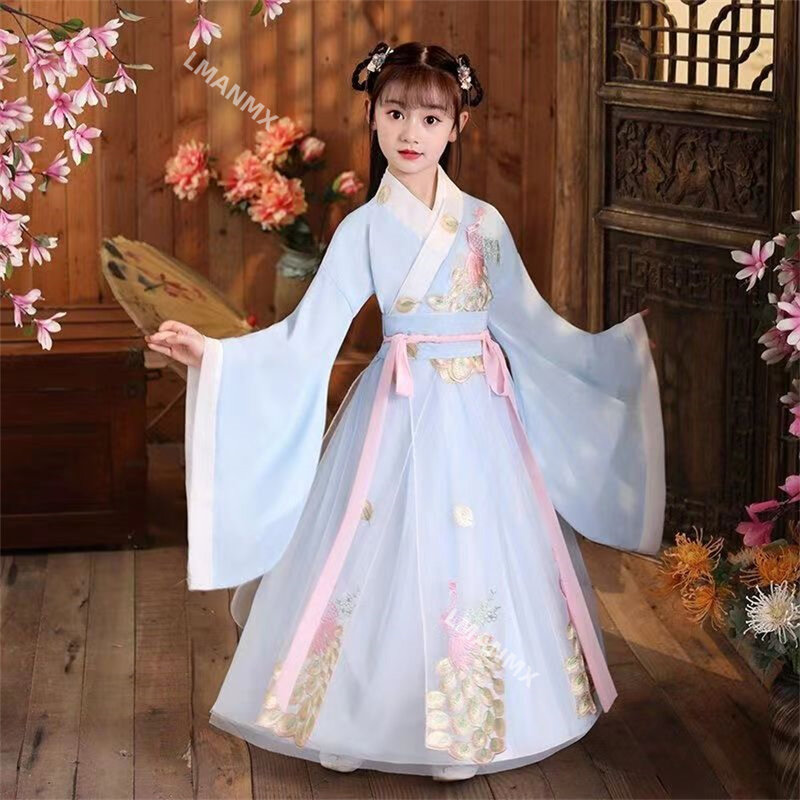 Chinesische traditionelle Volkstanz Kleid Mädchen rosa Tanz Fee Kostüm Hanfu Mädchen Prinzessin Kleider Set Kinder Party Cosplay Kleidung