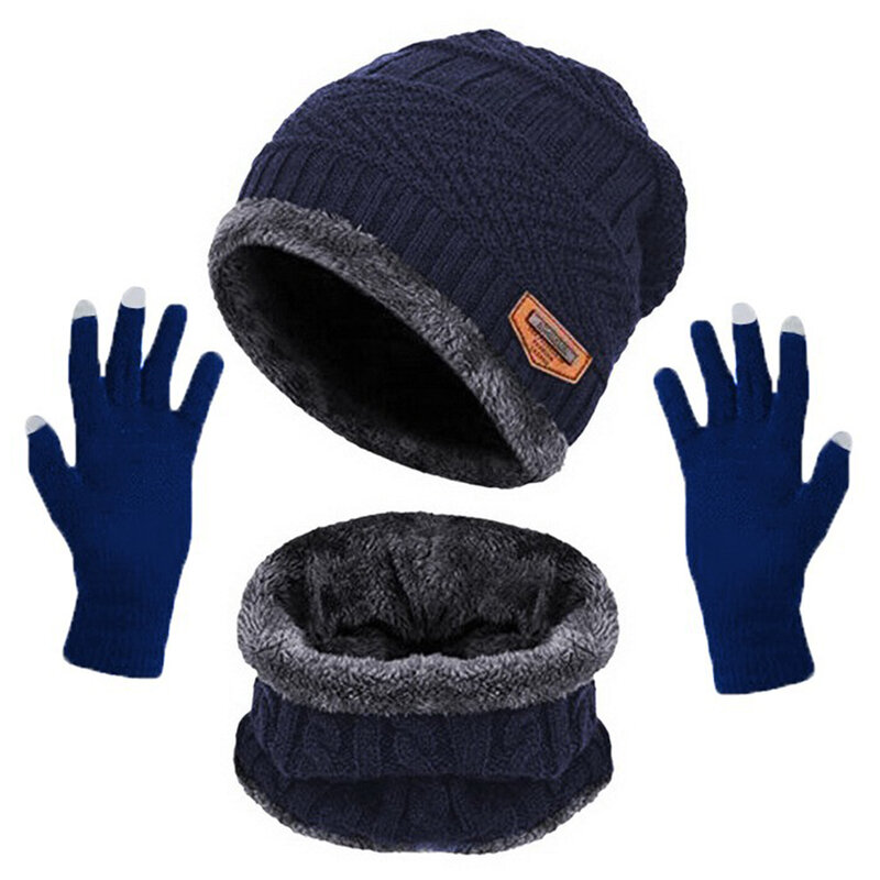 Chapéu de malha Slouchy Beanie com luvas touch screen para homens e mulheres, aquecedor de pescoço, luvas de texto