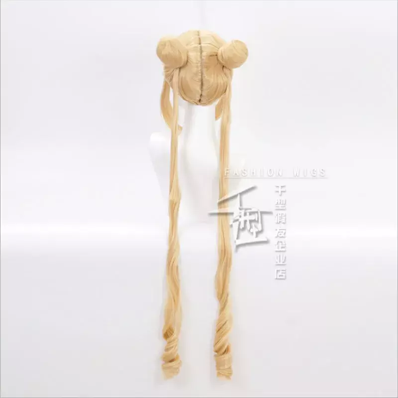 Tsukino Usagi Cosplay Wig Long Curly Blonde Double Ponytails Heat Resistant Synthetic Wigs   Wig Cap