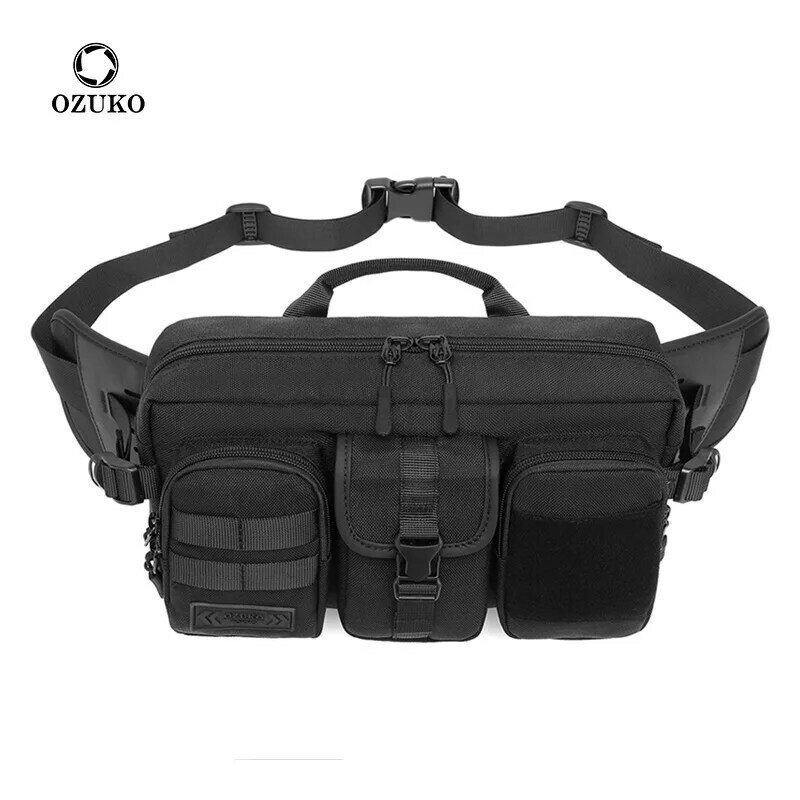 OZUKO tas selempang pengisi daya USB Pria, tas kurir perjalanan pendek modis tahan air untuk pria