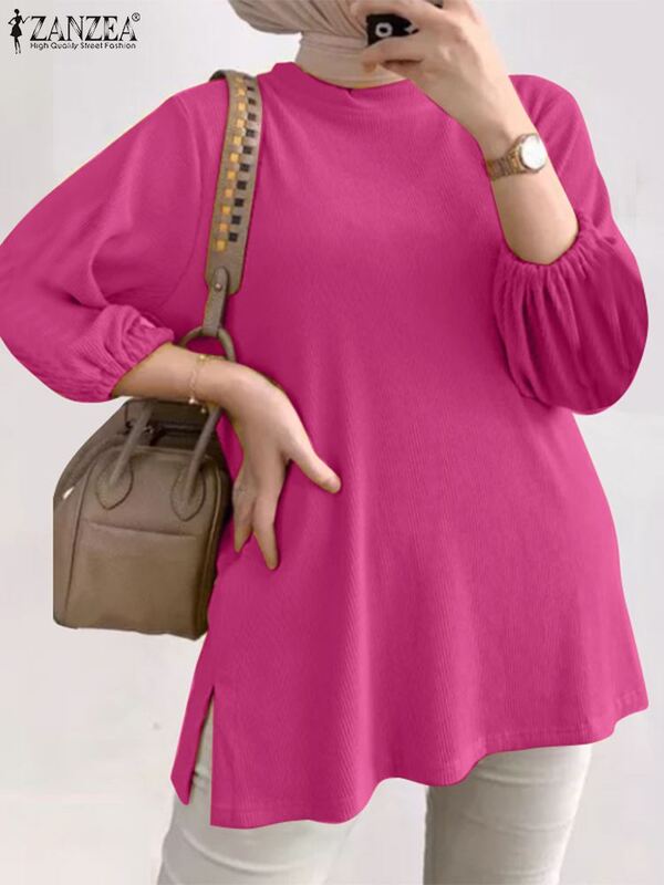 Blus wanita elegan, blus wanita elegan, mode musim gugur, atasan Muslim Solid, kemeja lengan Puff panjang kasual, baju kerja Marocain Blusas 2023