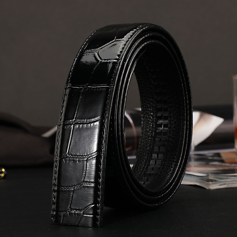 No Buckle Cow Leather Belt for Men Automatic Buckle New Business Waist Strap Black Brown Male High Quality Jeans Waistband 3.5CM
