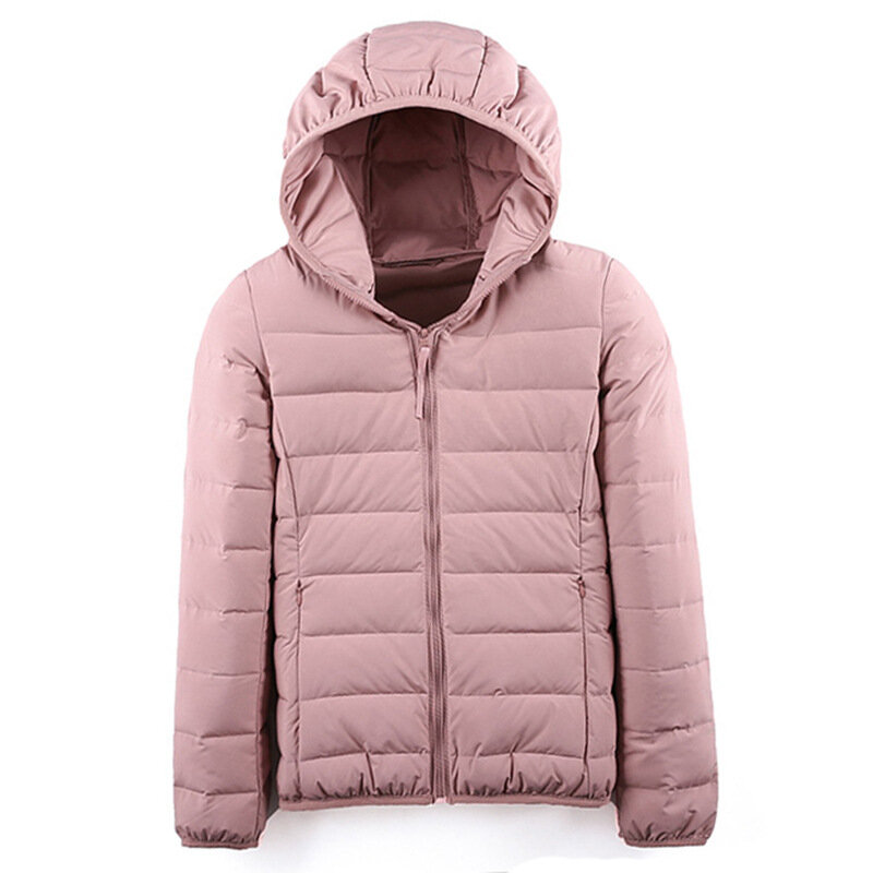 2022 novo fino para baixo jaqueta feminina curto moda com capuz casaco fino inverno quente pato branco para baixo jaqueta