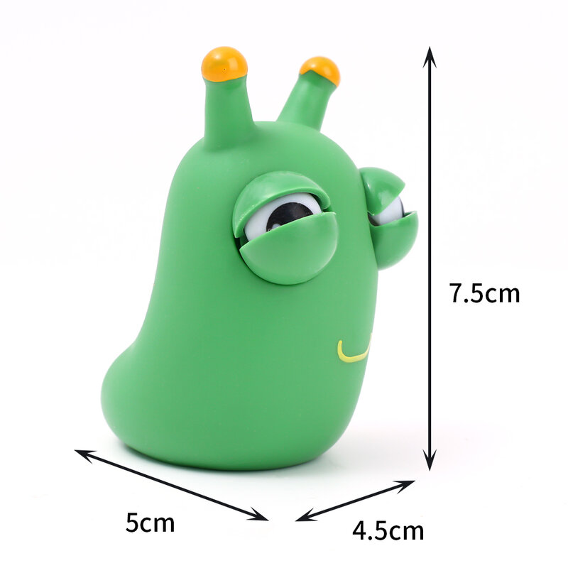 Juguete de gusano verde para niños y adultos, juguete de pellizco para apretar, 3D, globo ocular grande, alivio del estrés, novedad, 5/1 piezas