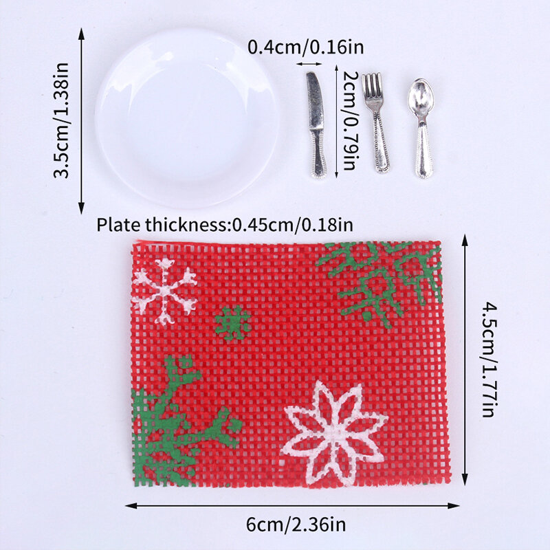 1/12 Scale Dollhouse Placemat Tableware Set Dollhouse Christmas Decoration Dolls House Miniature Accessories For Kid Toys