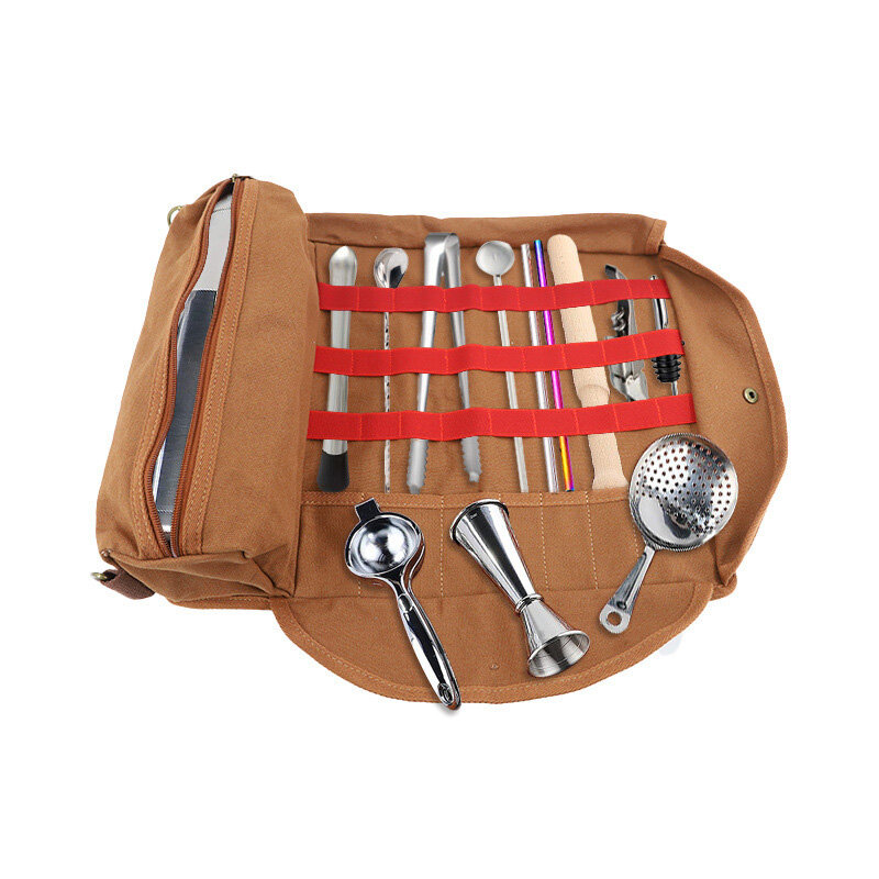 Kit de Bartending para acampar al aire libre, kit de lona portátil, almacenamiento de herramientas de bartending de un solo hombro