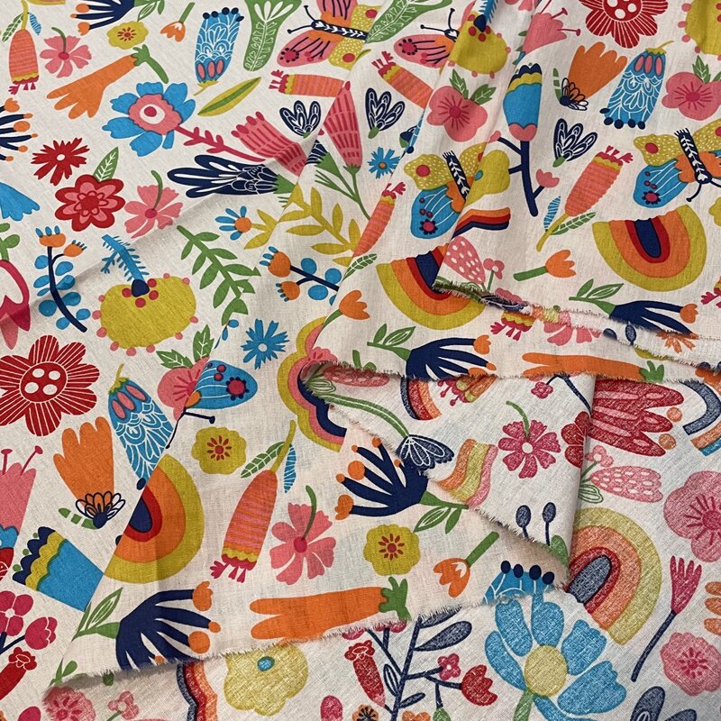 Tela con estampado de flores de arcoíris, 145 algodón, se utiliza para coser a mano, retales, vestidos y faldas de niños DlY, 50 x 100% cm
