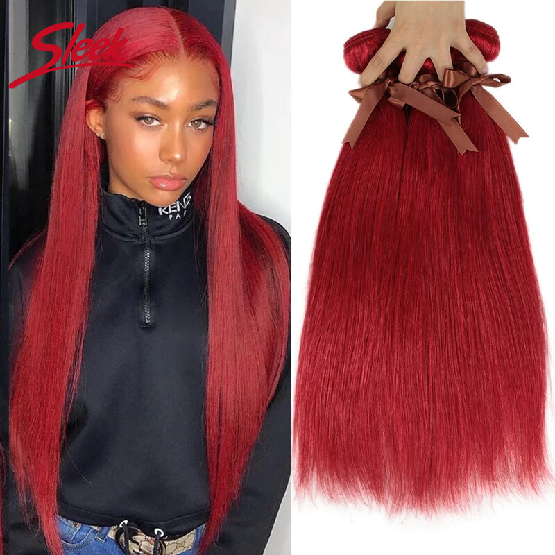 Sleek Rot Menschliches Haar Farbe Und Orange Peruanische Gerade Haarwebart Bundles 8 Zu 28 Zoll 100% Natürliche Remy Haar erweiterung