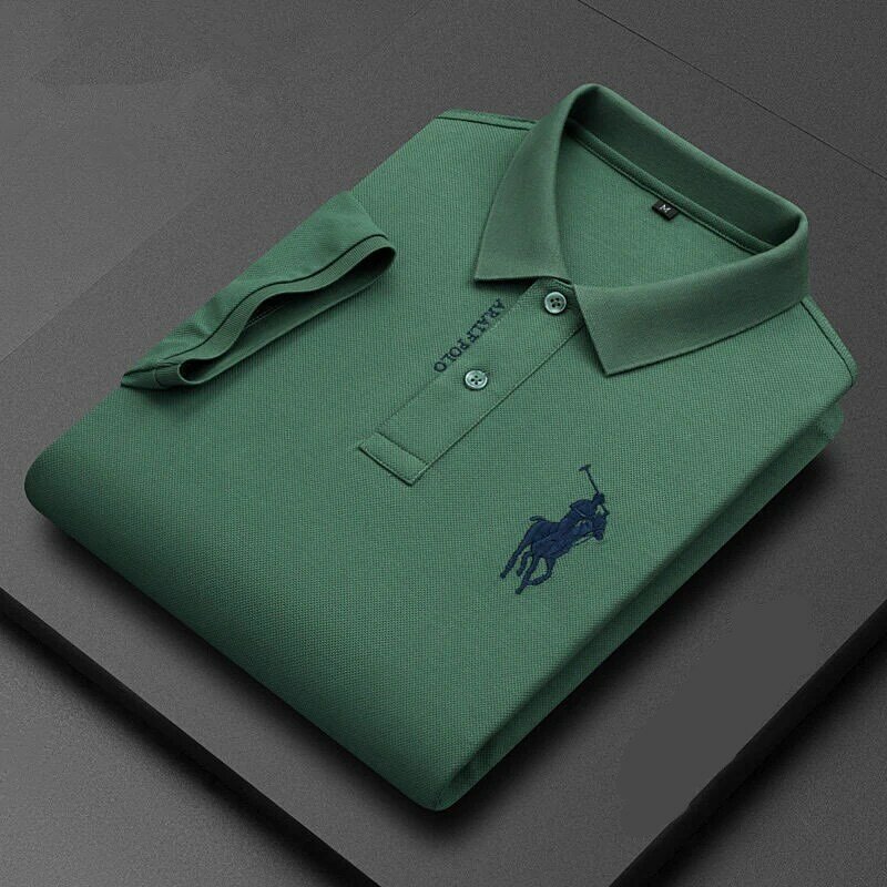 2024 moda letnia krótka koszulka Polo z czystej bawełny na co dzień męska koszulka z krótkim rękawem z klapką kołnierzyk haftowana męska koszulka Top