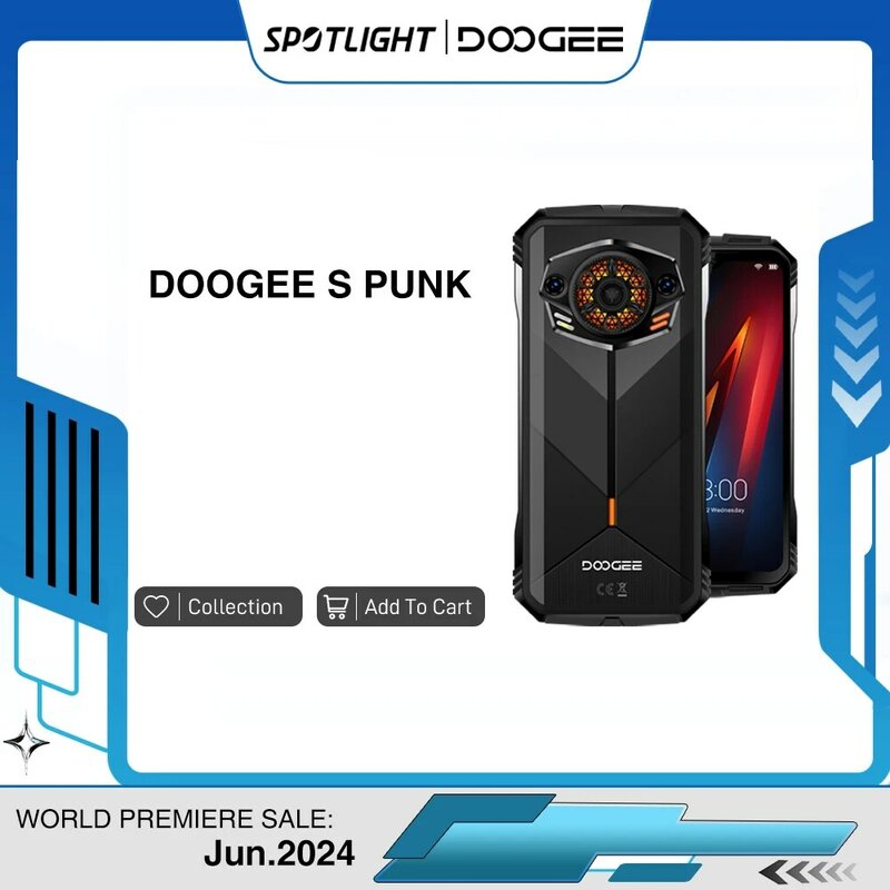 DOOGEE S-Telefone Punk Robusto com Efeito de Luz LED, Android 14, Display 6,58 "90Hz, 6GB + 256GB, 34mm, Grande Amplência, Estreia Mundial