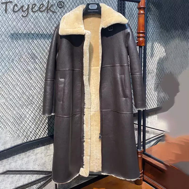 Tcyeek-女性の冬の毛皮のコート,長くて厚い本物の革の毛皮のジャケット,x-長い,天然のシープスキンファーのコート