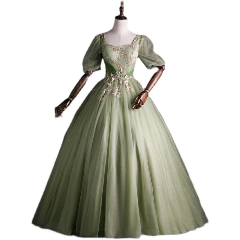 2024 녹색 성인식 원피스 우아한 파티 무도회 무도회 드레스, 민소매 스위트 레이스 아플리케 성인식 드레스, 플러스 사이즈