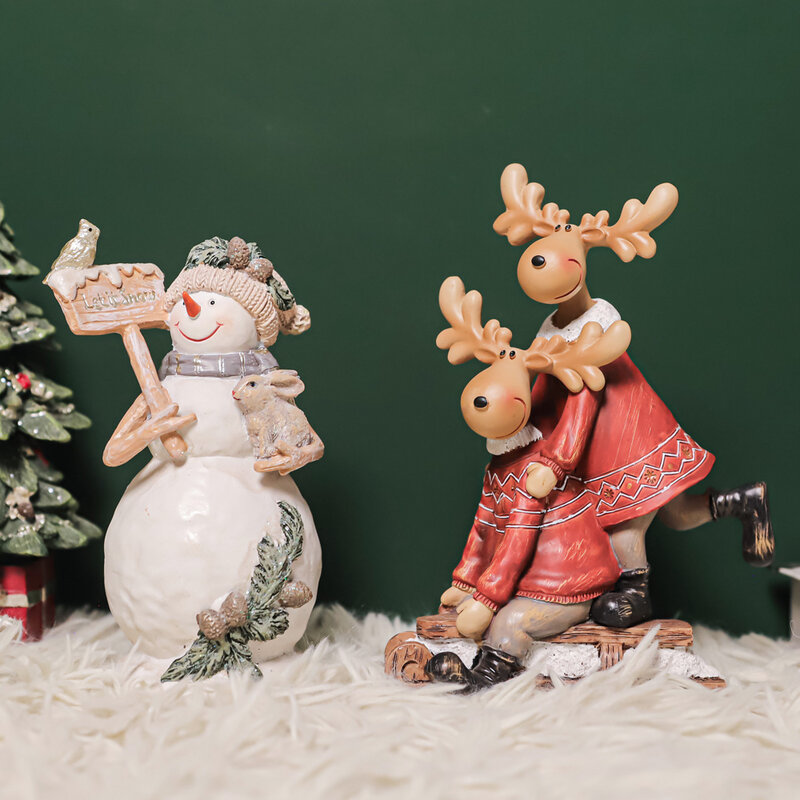 Decoraciones navideñas para el hogar, conjunto de casas de pueblo, figuras de árbol/muñeco de nieve/escena de Papá Noel con luces nocturnas, bola de cristal, regalos de navidad nuevos