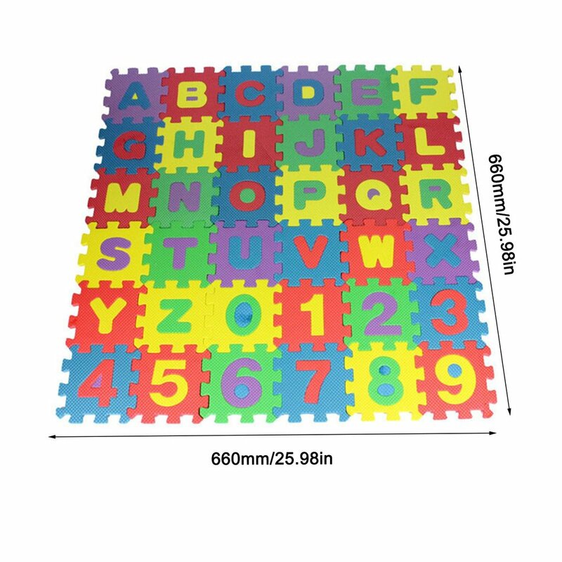 Puzzle Mat para crianças, tapete de aprendizagem com A-Z e números, 0-9 Play Mat, espuma protetora, lactente e crianças, 5x5 cm, 36 pcs