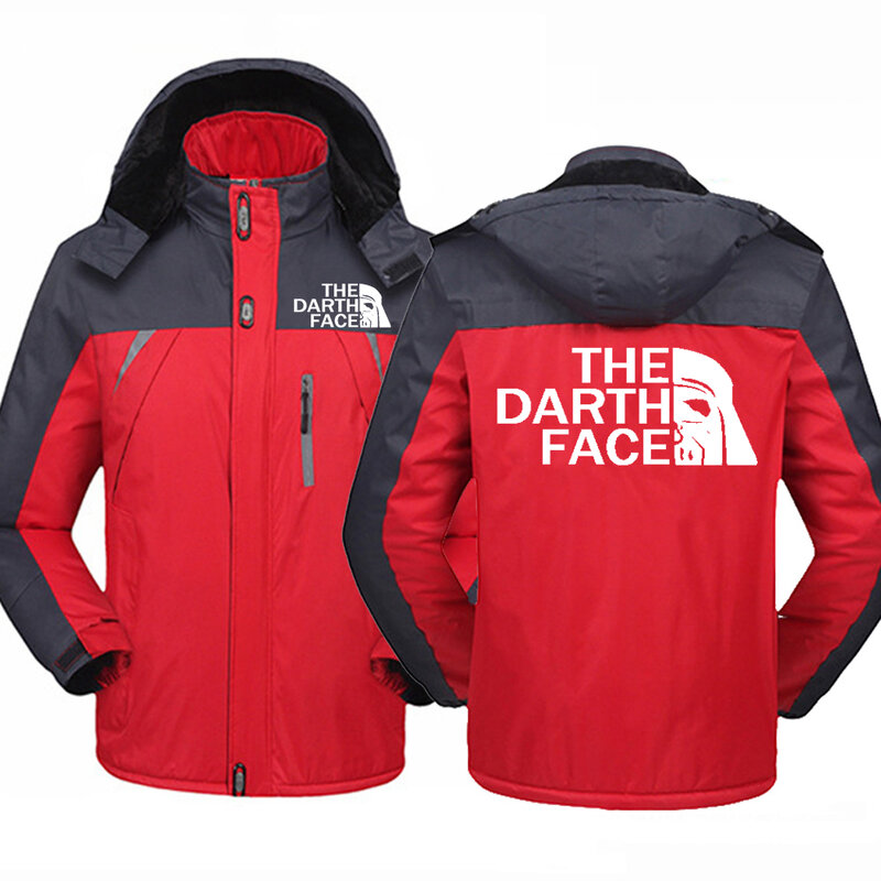 Winter New Down Hoodie Coat THE DARTH FACE Logo Print Men Down Colorblock Jacket Customizable Logo Men Warm Jacket High Quality