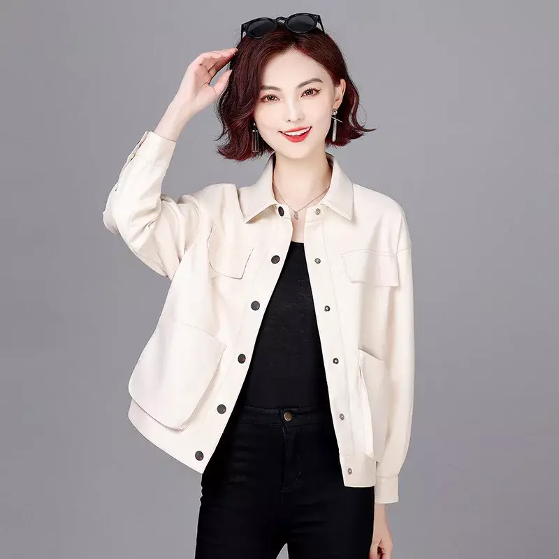 女性のための短い革のジャケット,韓国のファッショナブルなルーズコート,夏と秋,2023