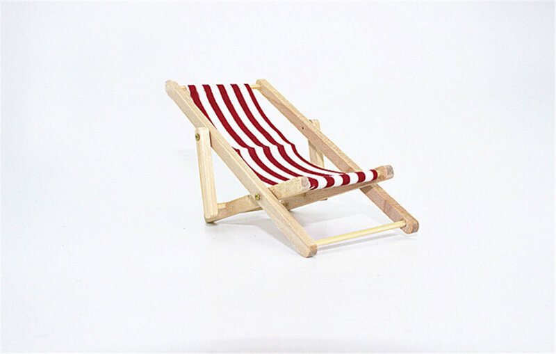 Tumbona plegable de madera a escala 1:12, silla de playa para decoración de casa de muñecas en miniatura, Color verde, rosa y azul