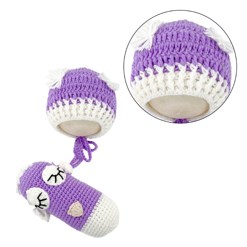 Handmade ajustável Crochet malha Bonnet para recém-nascido, Fotografia Prop, Baby Doll and Hat, Foto Tiro Acessórios, Kids Studio